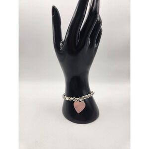 Sterling Silver 925 Heart Charm Rolo Chain Bracelet 7.5 Inch Lobster Clasp